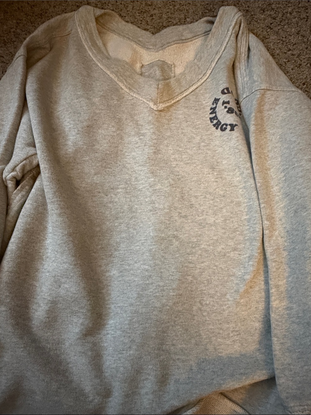 aerie Heather Gray V-Neck Kids Sweatshirt with Small Chest Graphic